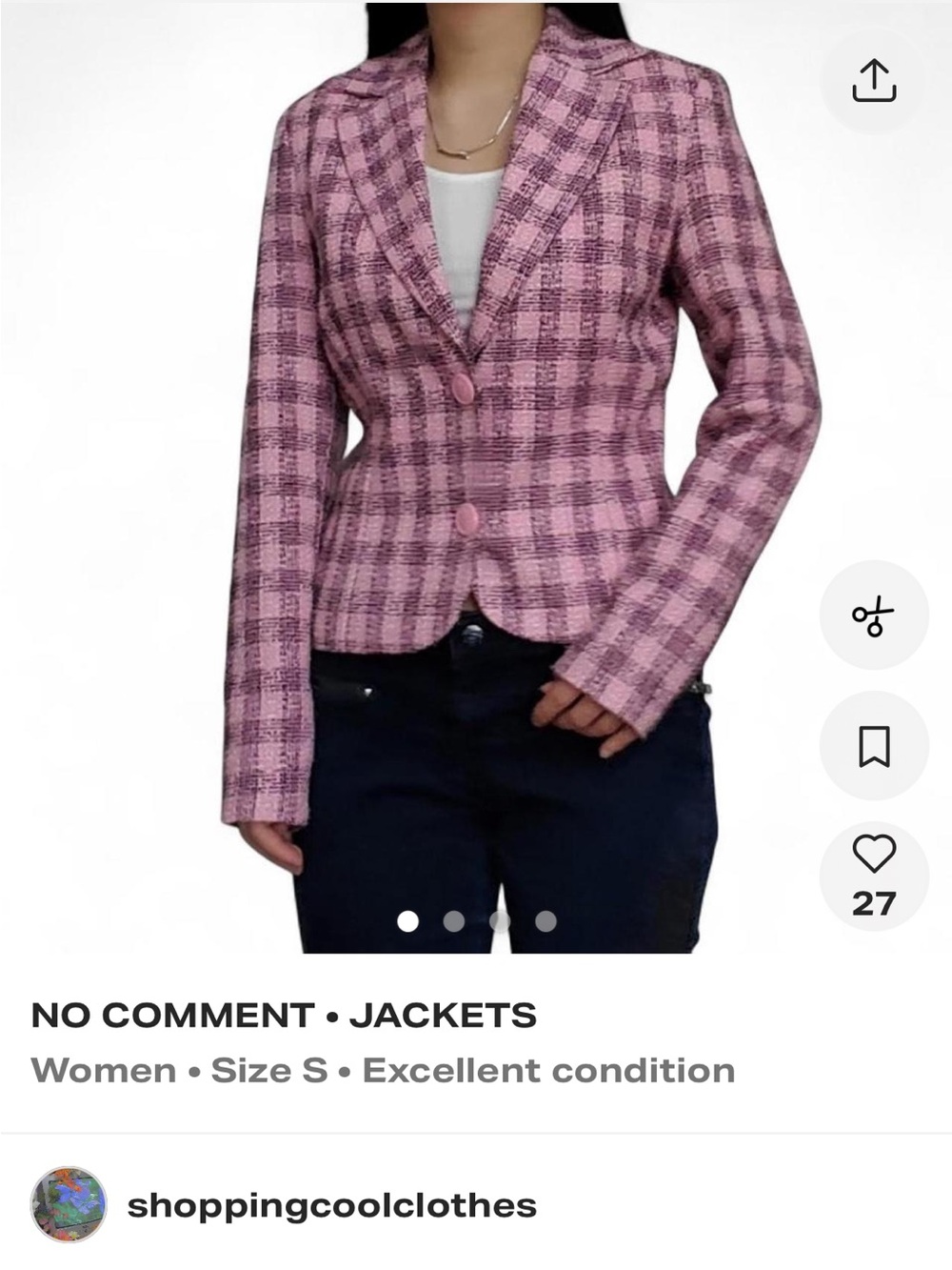Pink Plaid Tweed Blazer Jacket
